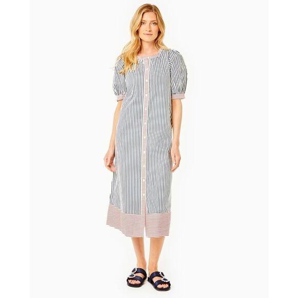 NWT Addison Bay Cabana Dress In Navy, White & Red Stripe Size Small $188 MSRP - Picture 2 of 13